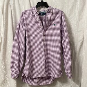 Ralph Lauren men’s purple and white checked gingham button down shirt L  large